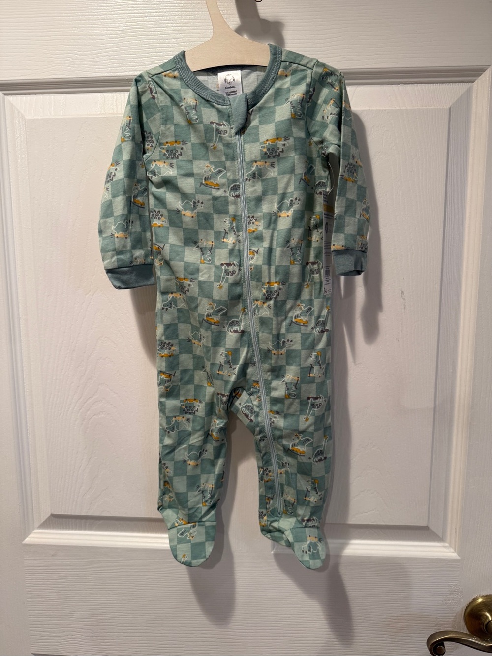 Gerber⁠ Green Check Skateboard Dinos Sleep 'N Play Pajamas 3-6M